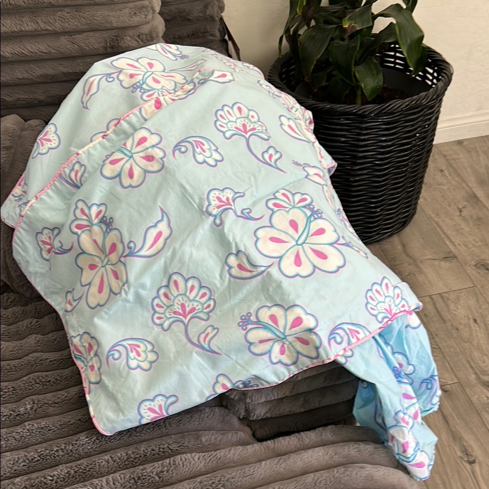 Floral Blue and Pink Bedding 2 pillowcases and a bed skirt